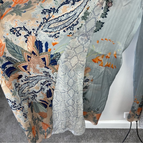 Camilla Light Blue Floral Wide-Leg Silk Pants - Picture 10 of 14